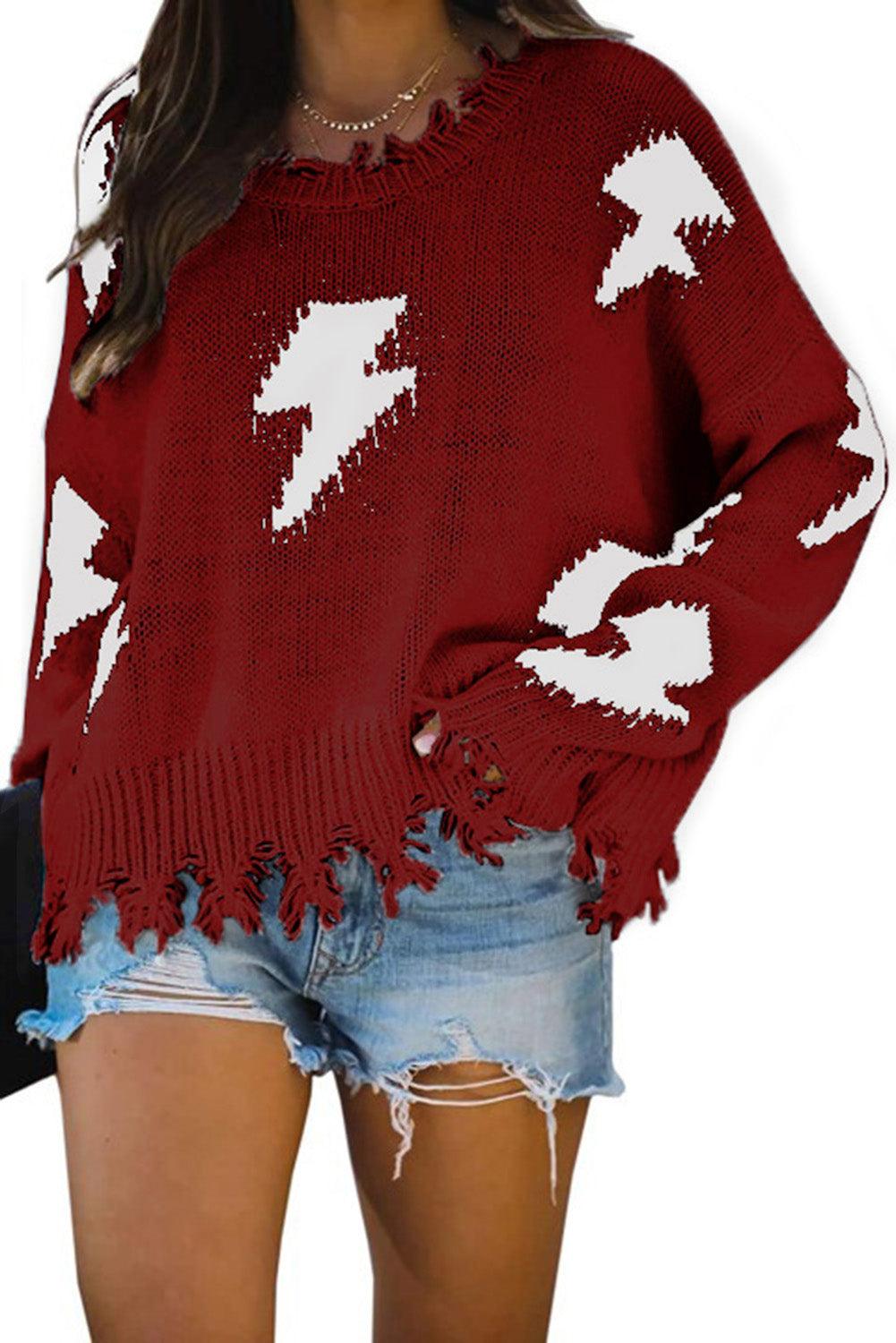 Khaki Distressed Knit Bolt Sweater - L & M Kee, LLC