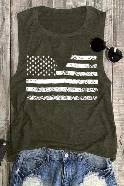 Cutout American Flag Print Tank Top - L & M Kee, LLC