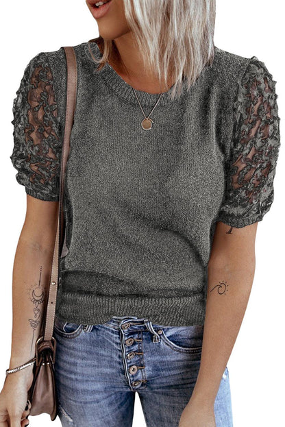 Sheer Sleeve Knit T-shirt - L & M Kee, LLC