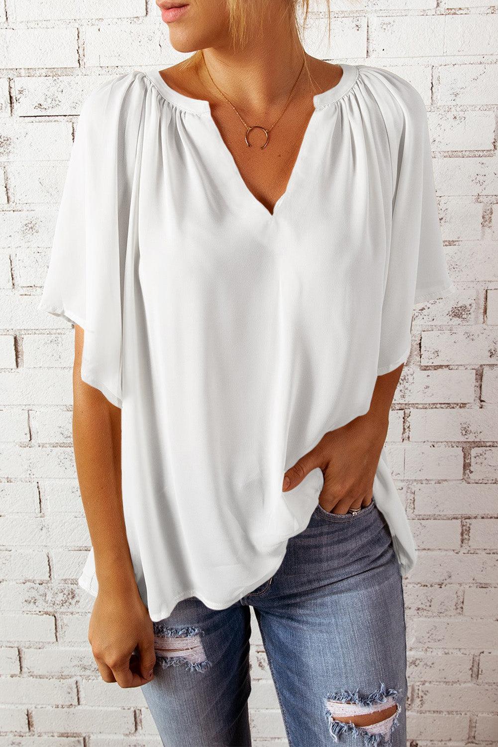 Split Neck Pleated Loose Top - L & M Kee, LLC