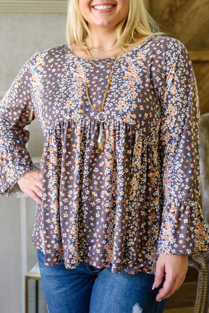 Floral Print Round Neck Plus Size Babydoll Blouse - L & M Kee, LLC