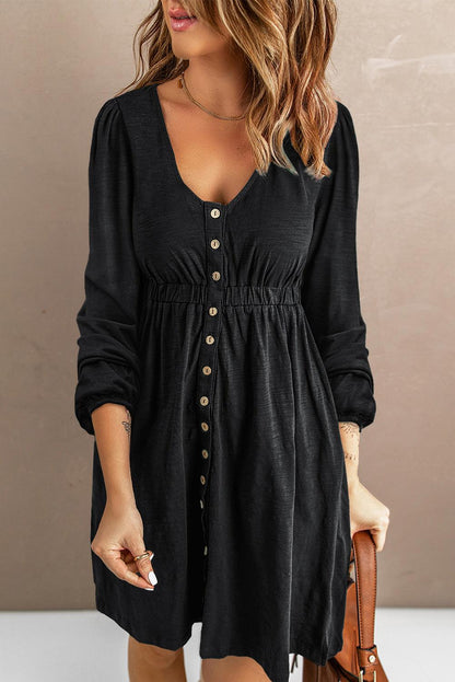 Button Up High Waist Long Sleeve Dress - L & M Kee, LLC