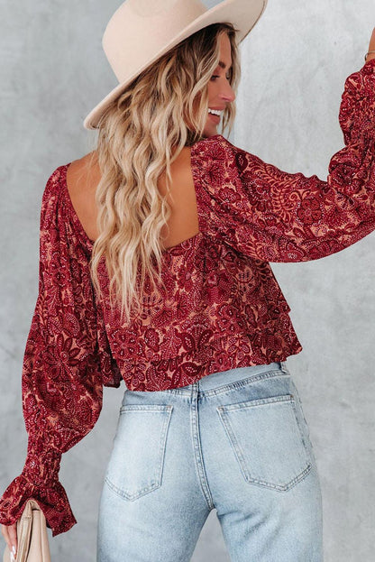 Square Neck Floral Crop Blouse - L & M Kee, LLC