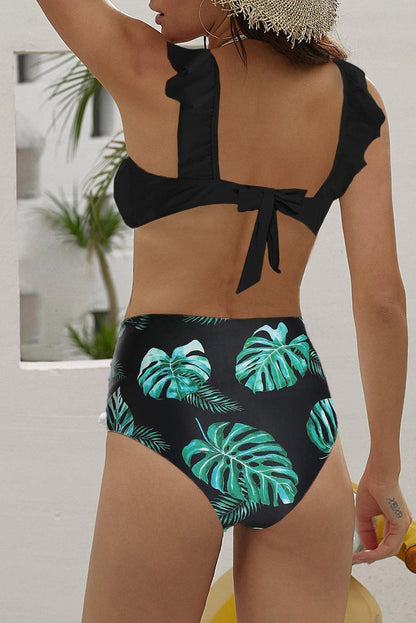 Ruffle Bikini Top Printed Panty Swimsuit - L & M Kee, LLC