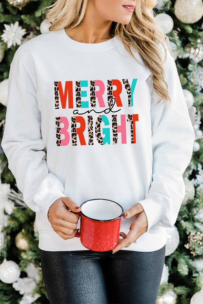 MERRY and BRIGHT Leopard Print Pullover Sweatshirt - L & M Kee, LLC