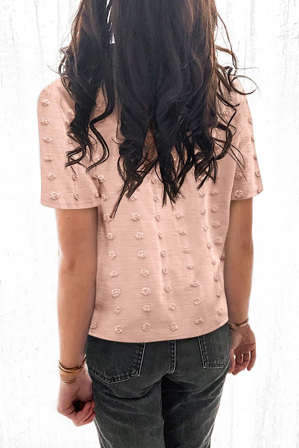 Buttoned Swiss Dot Turn-down Collar Short Sleeve Shirt - L & M Kee, LLC