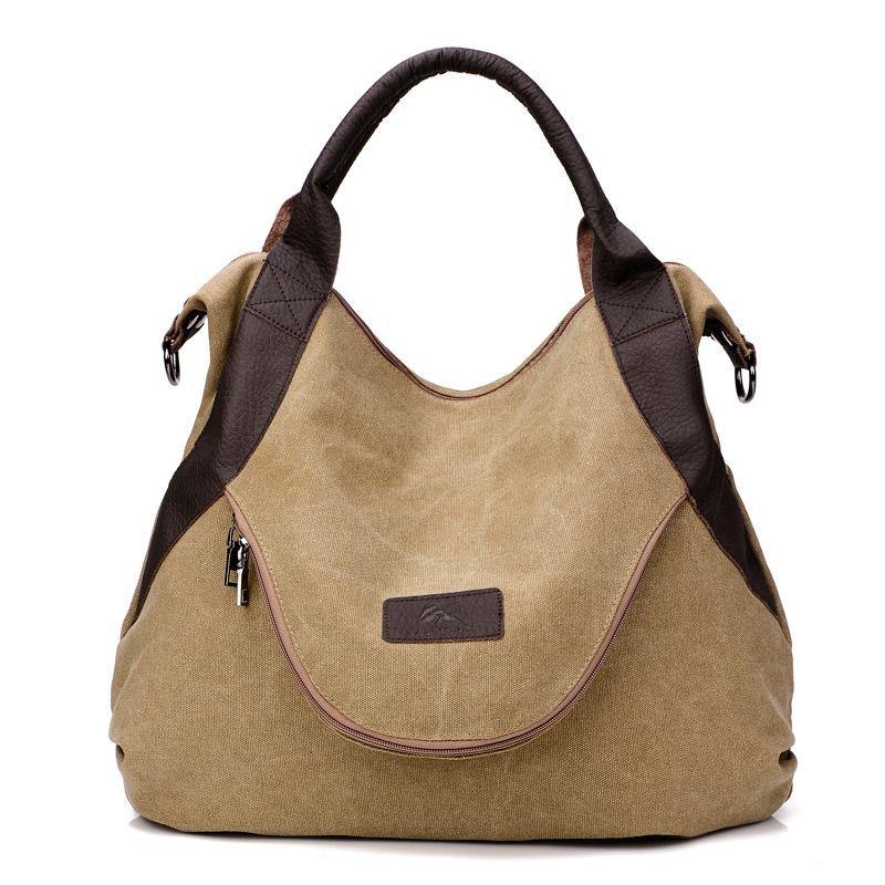 Large Pocket Casual Canvas Leather Shoulder Bag - L & M Kee, LLC