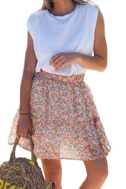 Floral Print Elastic Waist Skirt - L & M Kee, LLC