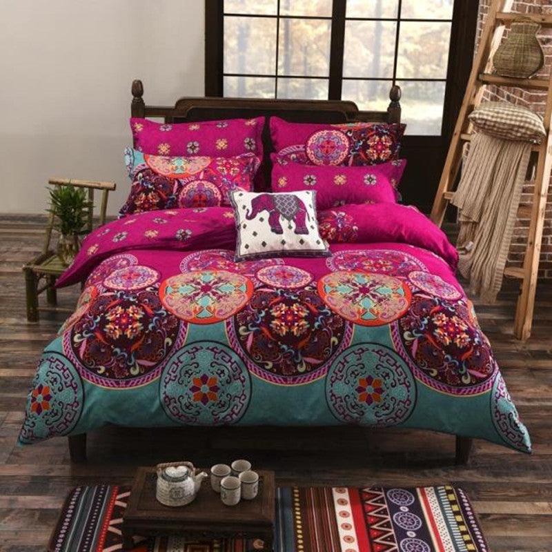 High BOHO printed duvet cover set pillowcase queen 4pcs cartoon quilt cover - L & M Kee, LLC