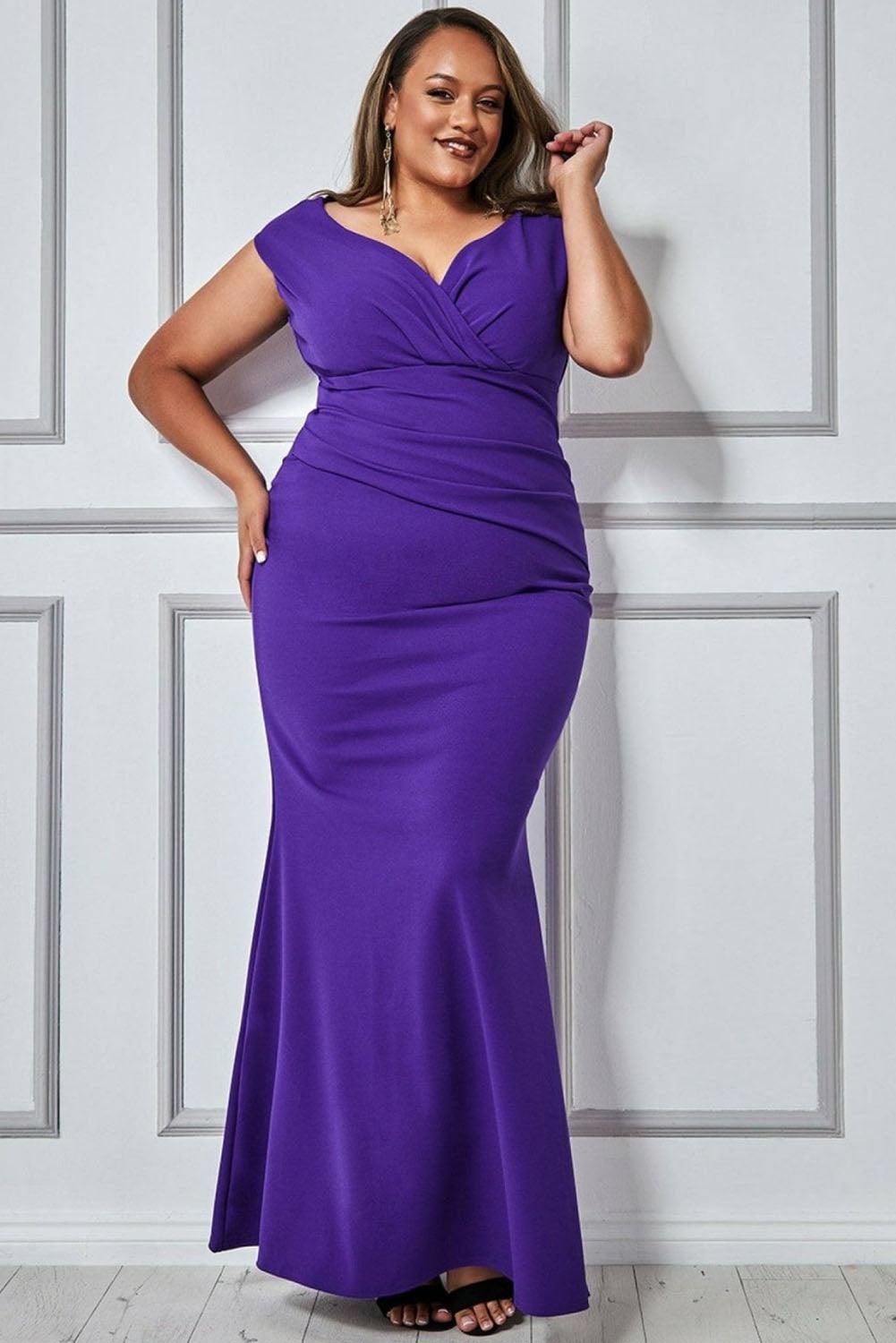 Plus Size Fit and Flare Pleated V Neck Maxi Dress - L & M Kee, LLC