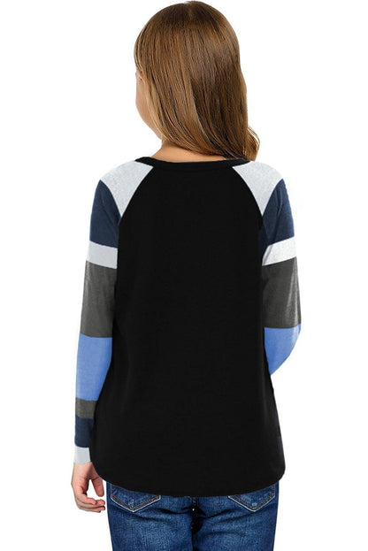 Striped Color Block Girl’s Long Sleeve Top - L & M Kee, LLC