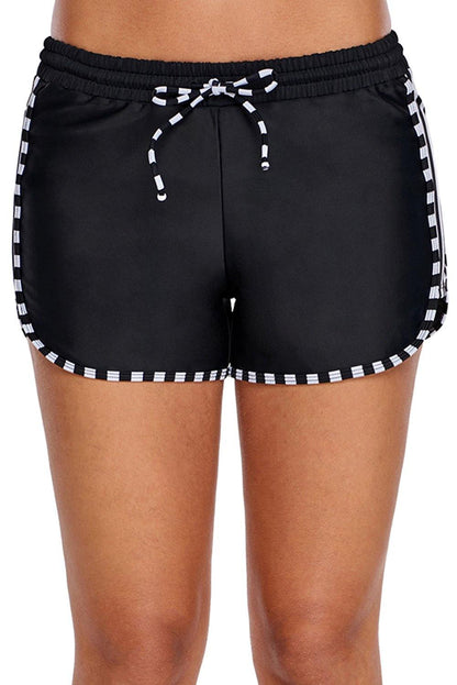 Zebra Striped Detail Black Boxer Short Swim Bottom - L & M Kee, LLC