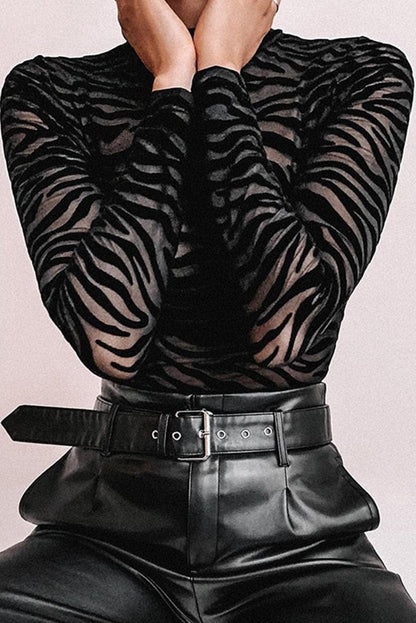 Mock Neck Long Sleeve Zebra Print Bodysuit - L & M Kee, LLC