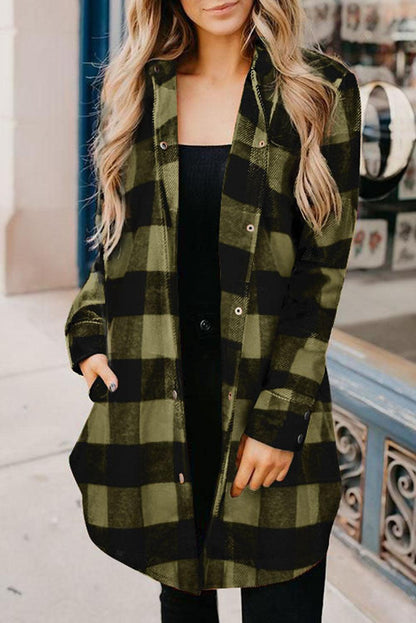 Turn-down Collar Plaid Shirt Coat - L & M Kee, LLC