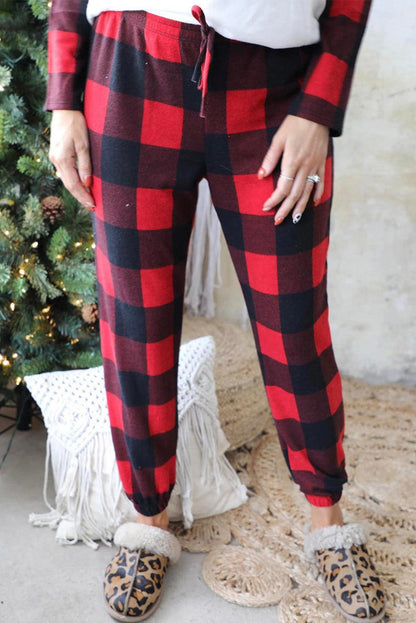 Christmas Pattern Plaid Color Block Two Piece Lounge Set - L & M Kee, LLC