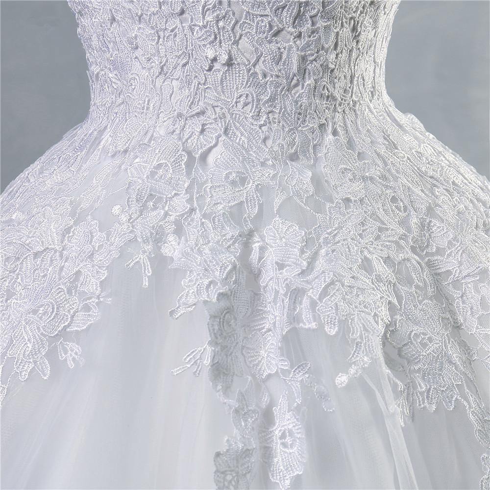 White Lace Ivory A-Line Wedding Dresses - L & M Kee, LLC
