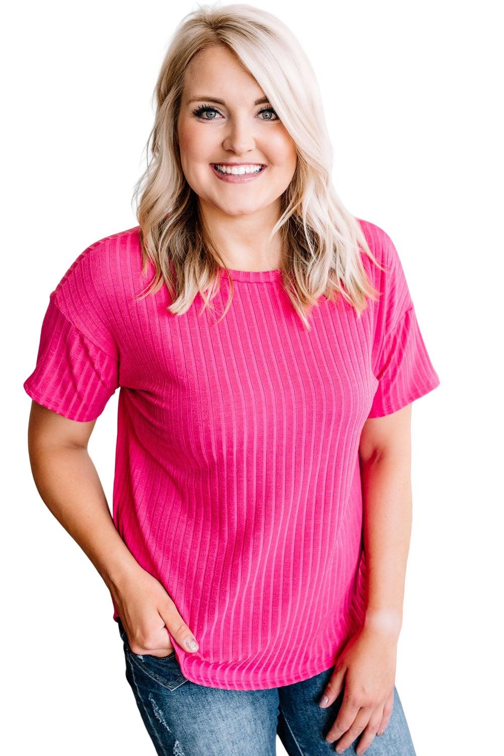 Plus Size Ribbed Knit T-shirt - L & M Kee, LLC