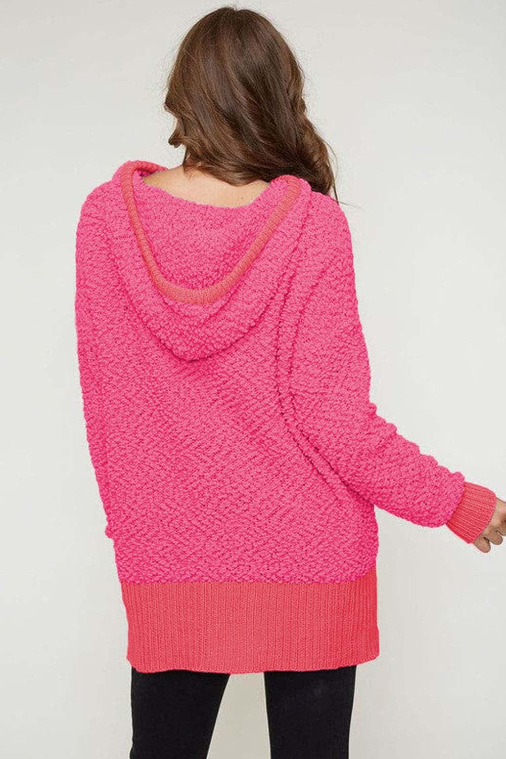 Loose Popcorn Textured Hooded Sweater - L & M Kee, LLC