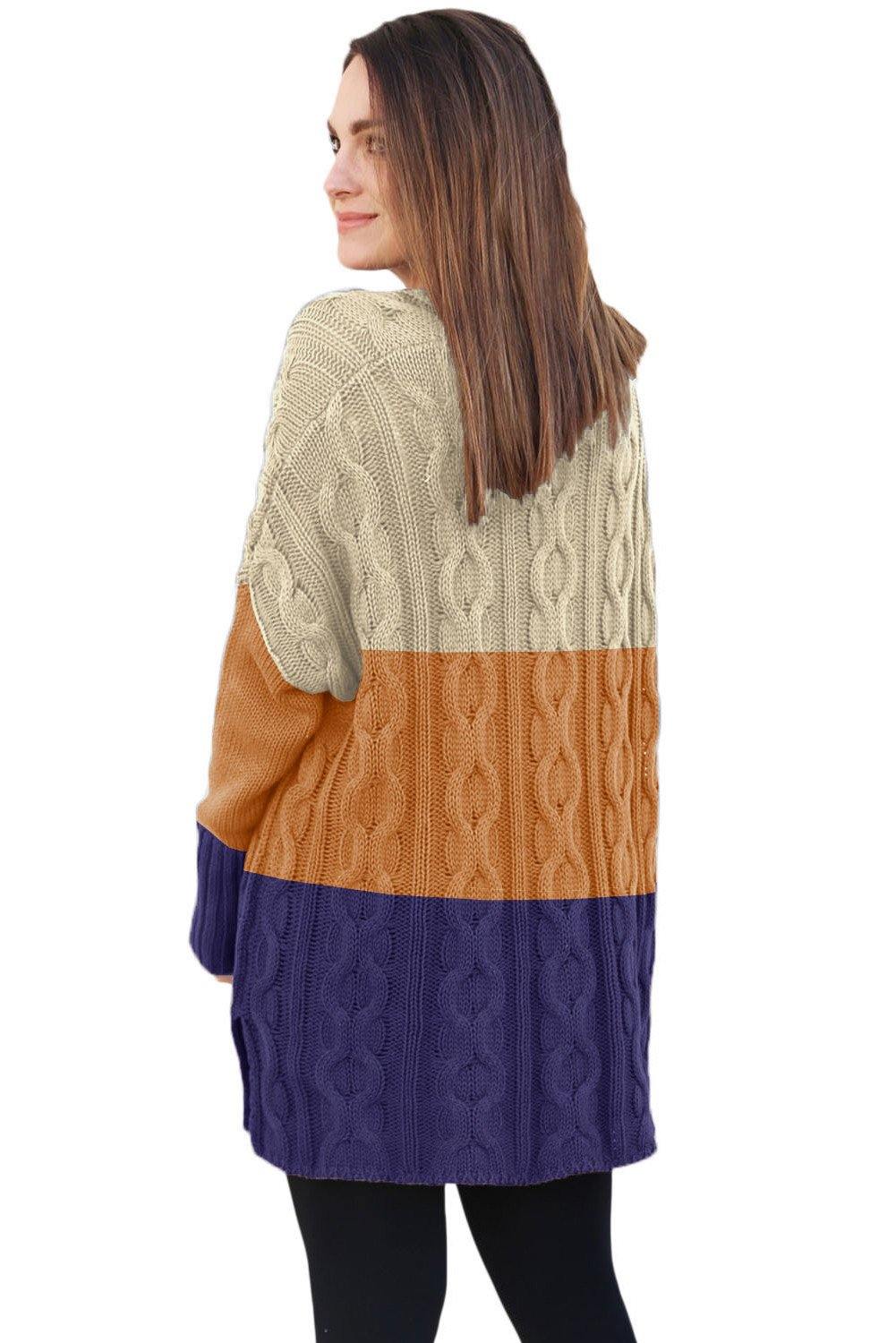Colorblock Cable Knit Sweater with Slits - L & M Kee, LLC