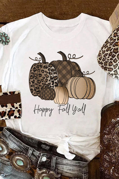 Fall Pumpkin Letter Graphic Print Short Sleeve T Shirt - L & M Kee, LLC
