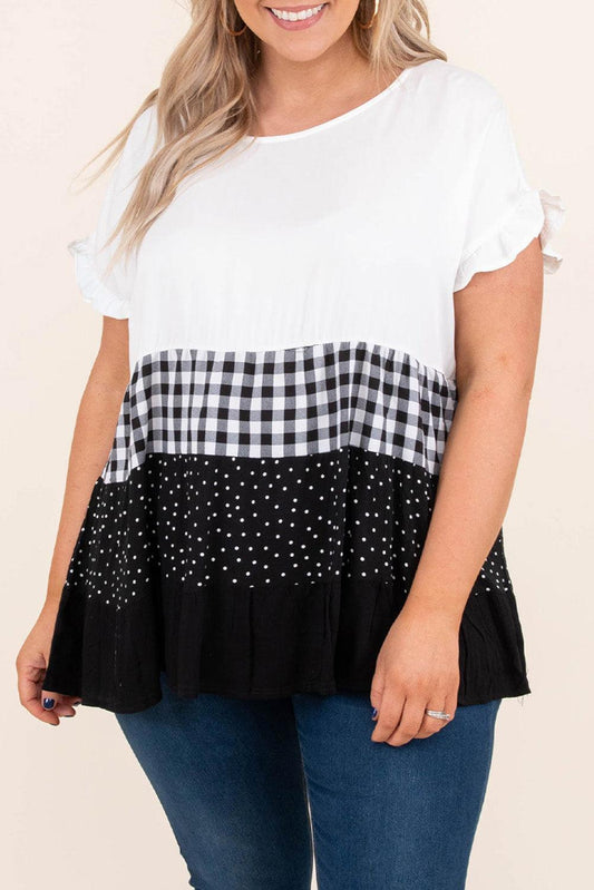 Plaid Dot Ruffled Plus Size Babydoll Top - L & M Kee, LLC