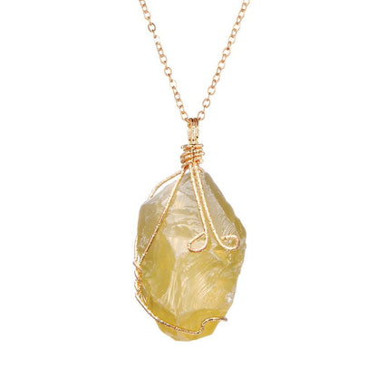 Wire Wrap Natural Quartz Stone Pendant Necklaces - L & M Kee, LLC