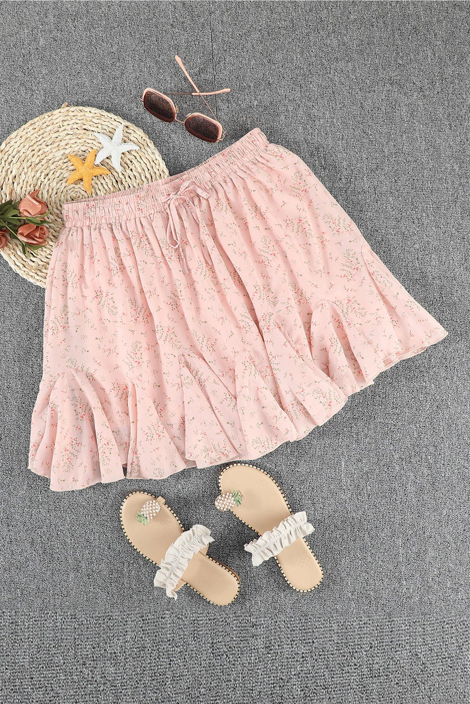 Ruffled Floral Mini Skirt - L & M Kee, LLC