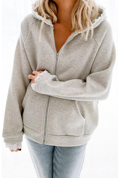 Zip-up Lace Trim Hooded Coat - L & M Kee, LLC