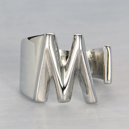 Silver Color Metal 26 Letter Open Hollow Finger Rings - L & M Kee, LLC