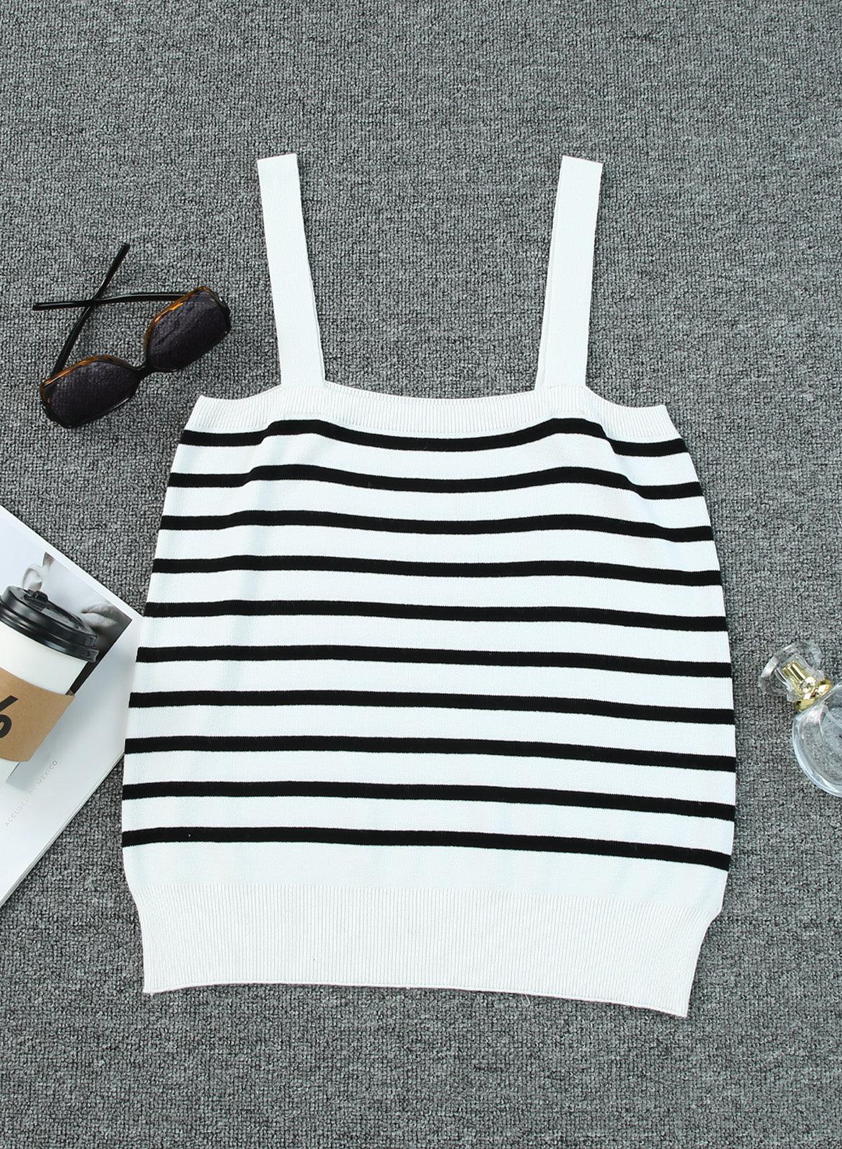 Striped Tube Spaghetti Strap Knitted Tank Top - L & M Kee, LLC