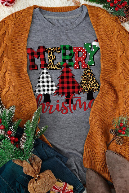 Merry Christmas Trees Graphic Print Short Sleeve T Shirt - L & M Kee, LLC