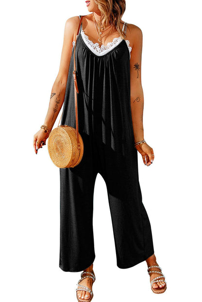 Spaghetti Straps Wide Leg Pocketed Jumpsuits - L & M Kee, LLC