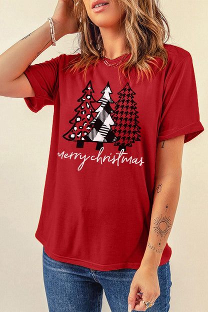 Merry Christmas Trees Graphic Print Short Sleeve T Shirt - L & M Kee, LLC