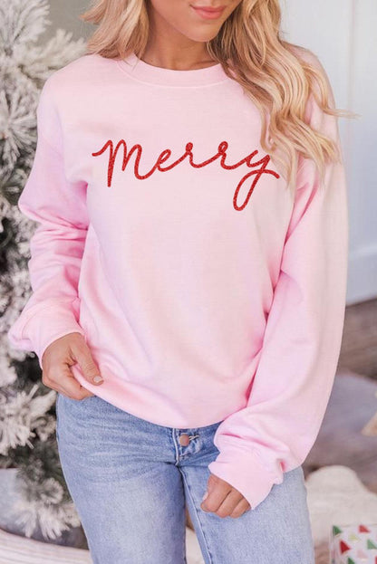 Merry Christmas Graphic Print Long Sleeve Sweatshirt - L & M Kee, LLC