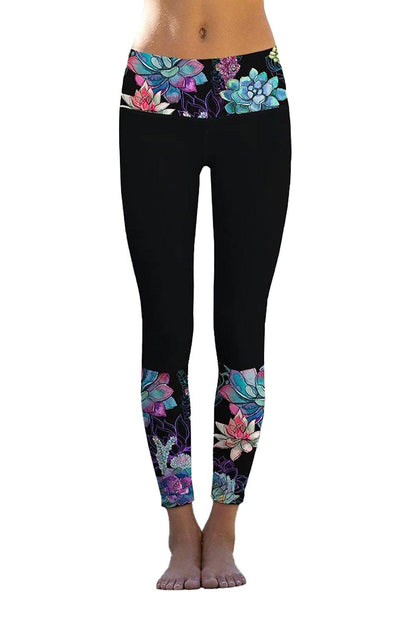 Floral Printed Details Leggings Yoga Pants - L & M Kee, LLC