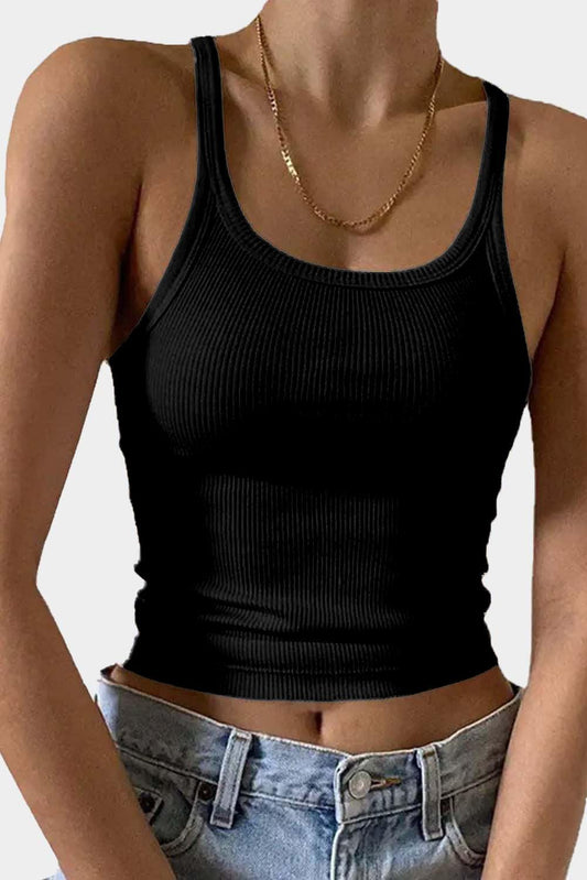 Ribbed Knit Cropped Tank Top - L & M Kee, LLC