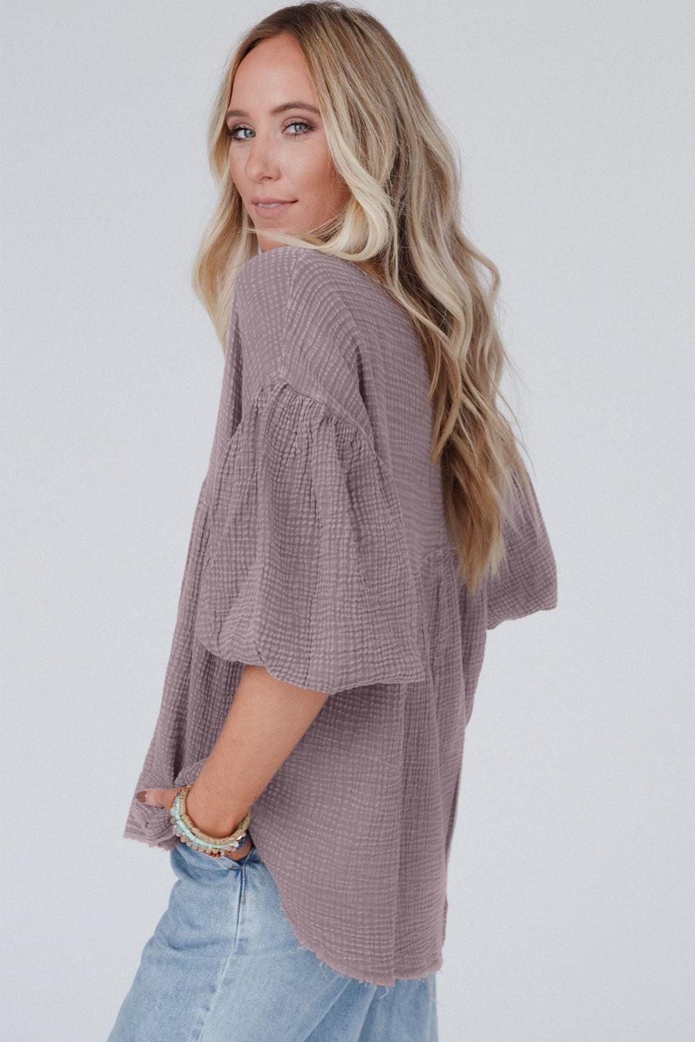 Textured Bubble Sleeves Top