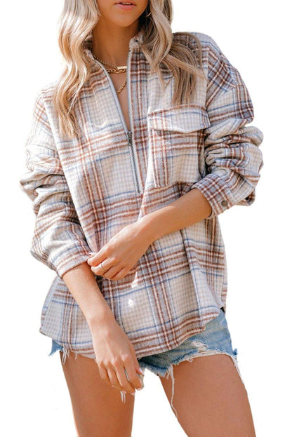 Chest Pocket Plaid Half Zip Sweatshirt - L & M Kee, LLC