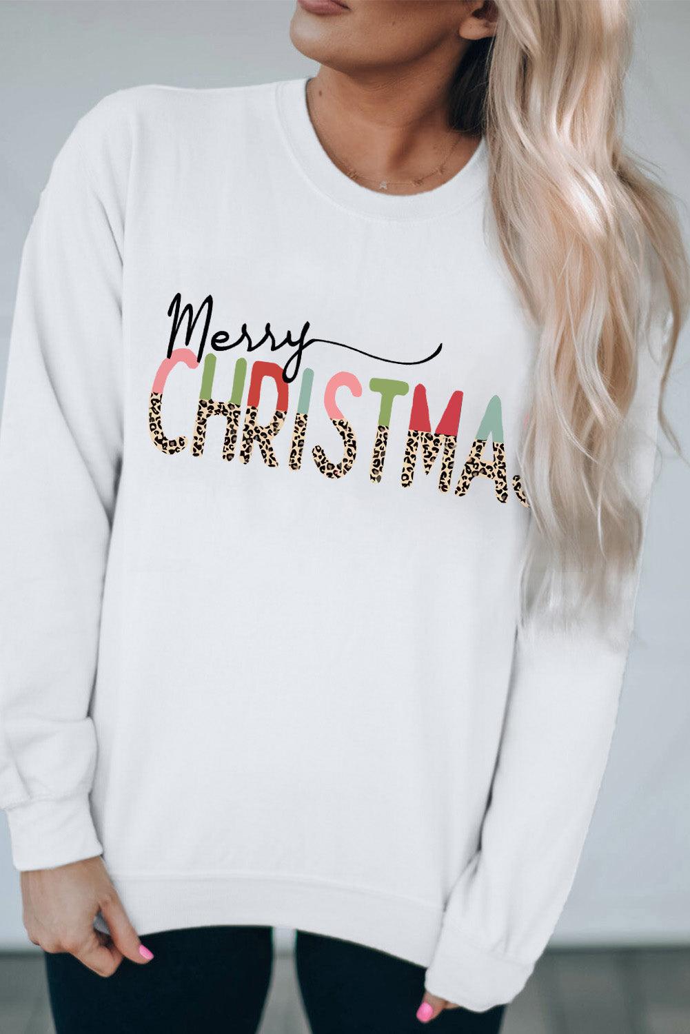 MERRY and BRIGHT Leopard Print Pullover Sweatshirt - L & M Kee, LLC