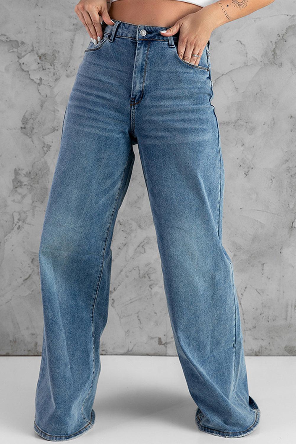 Vintage Wash Casual Wide Leg Jeans - L & M Kee, LLC