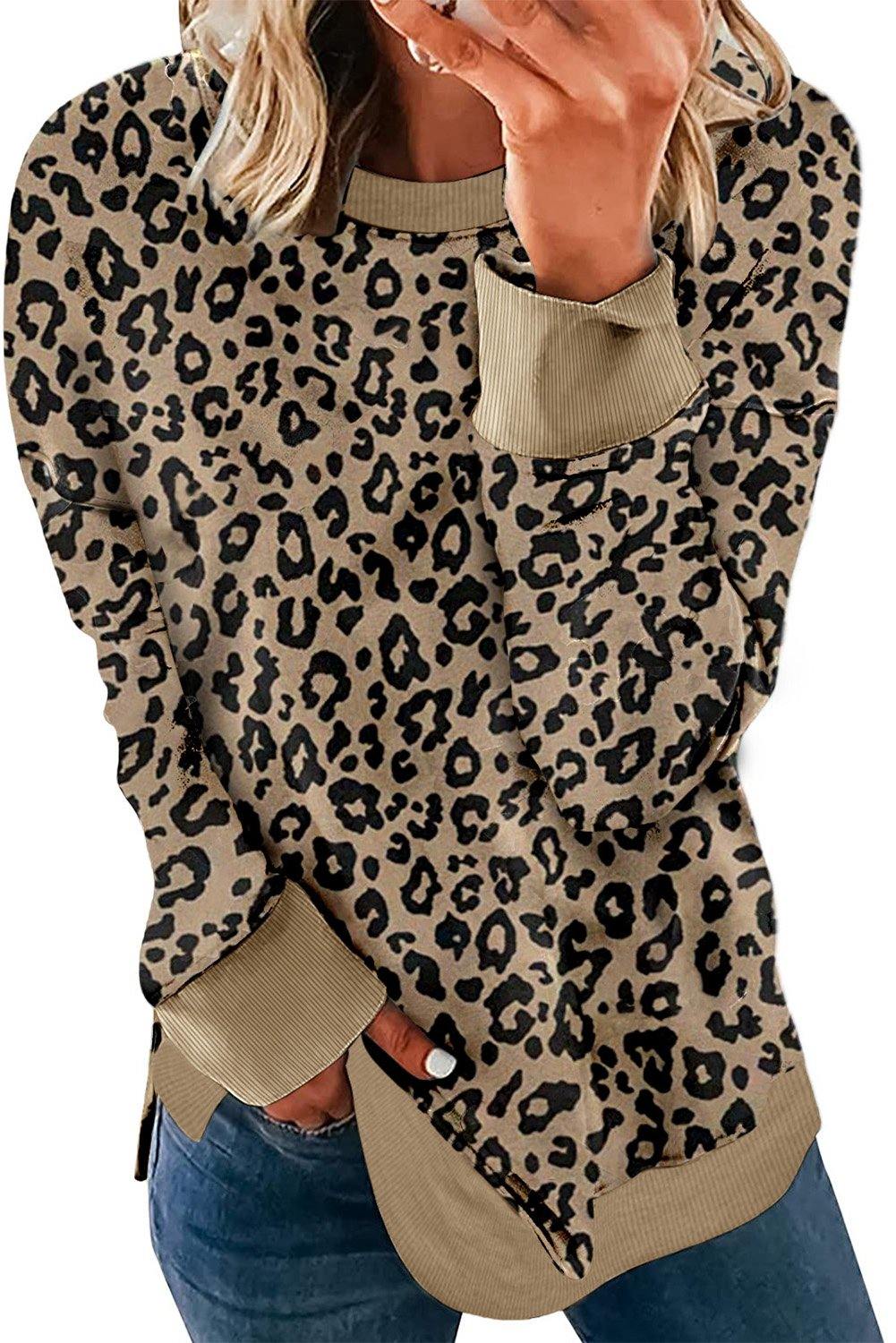 Leopard Pullover Sweatshirt with Slits - L & M Kee, LLC