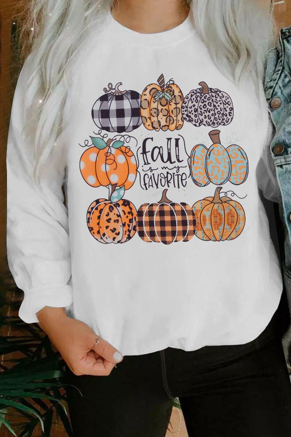 Plaid Leopard Polka Dot Pumpkin Print Pullover Sweatshirt - L & M Kee, LLC