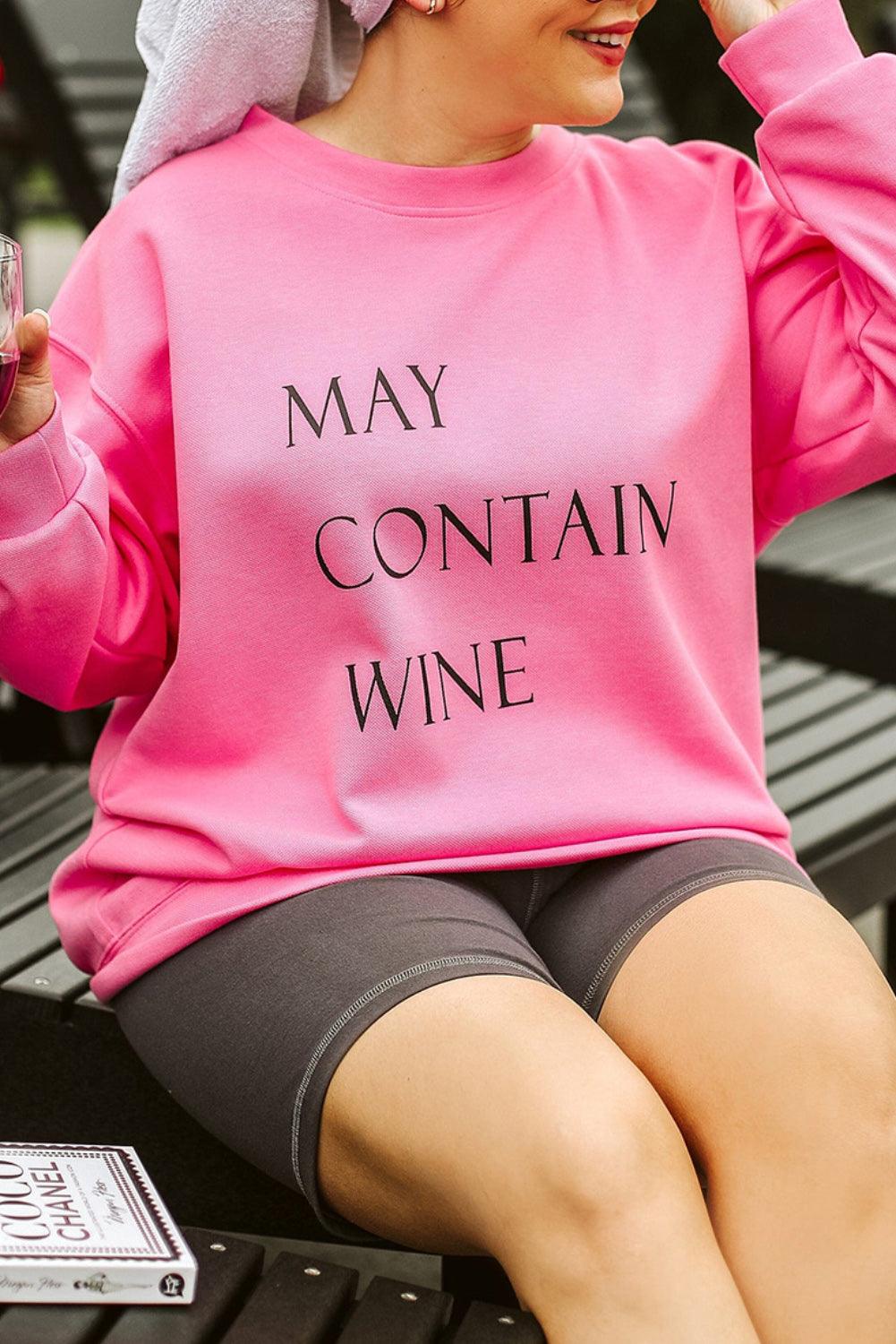 May Contain Wine Crew Neck Plus Size Sweatshirt - L & M Kee, LLC