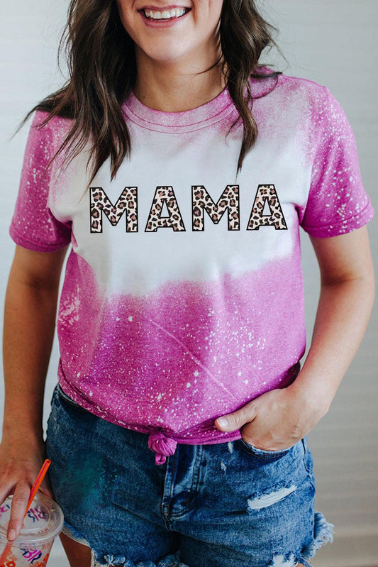 MAMA Leopard Letter Print Bleached T Shirt - L & M Kee, LLC