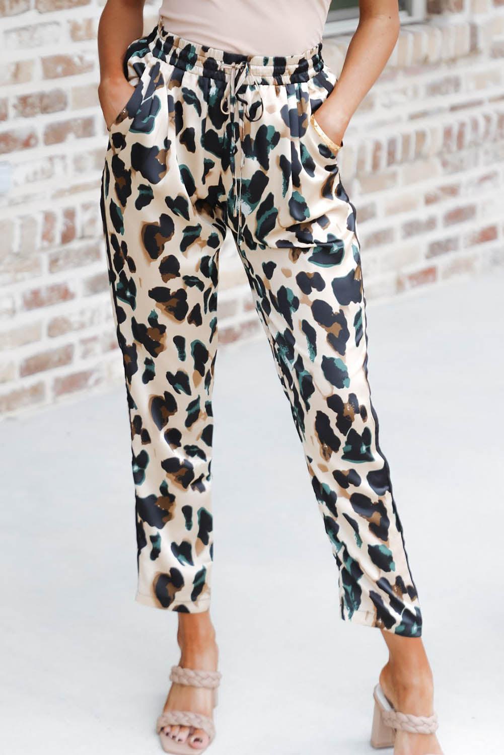 Drawstring Elastic Waist Leopard Print Pants - L & M Kee, LLC