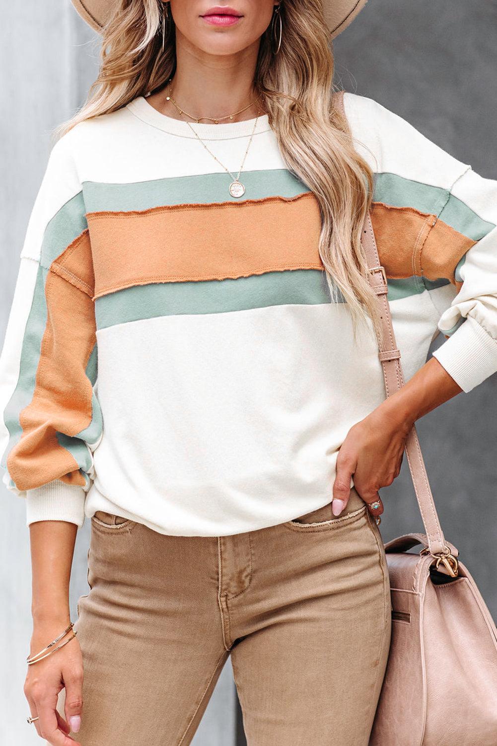 Color Block Contrast Drop Sleeve Pullover Sweatshirt - L & M Kee, LLC