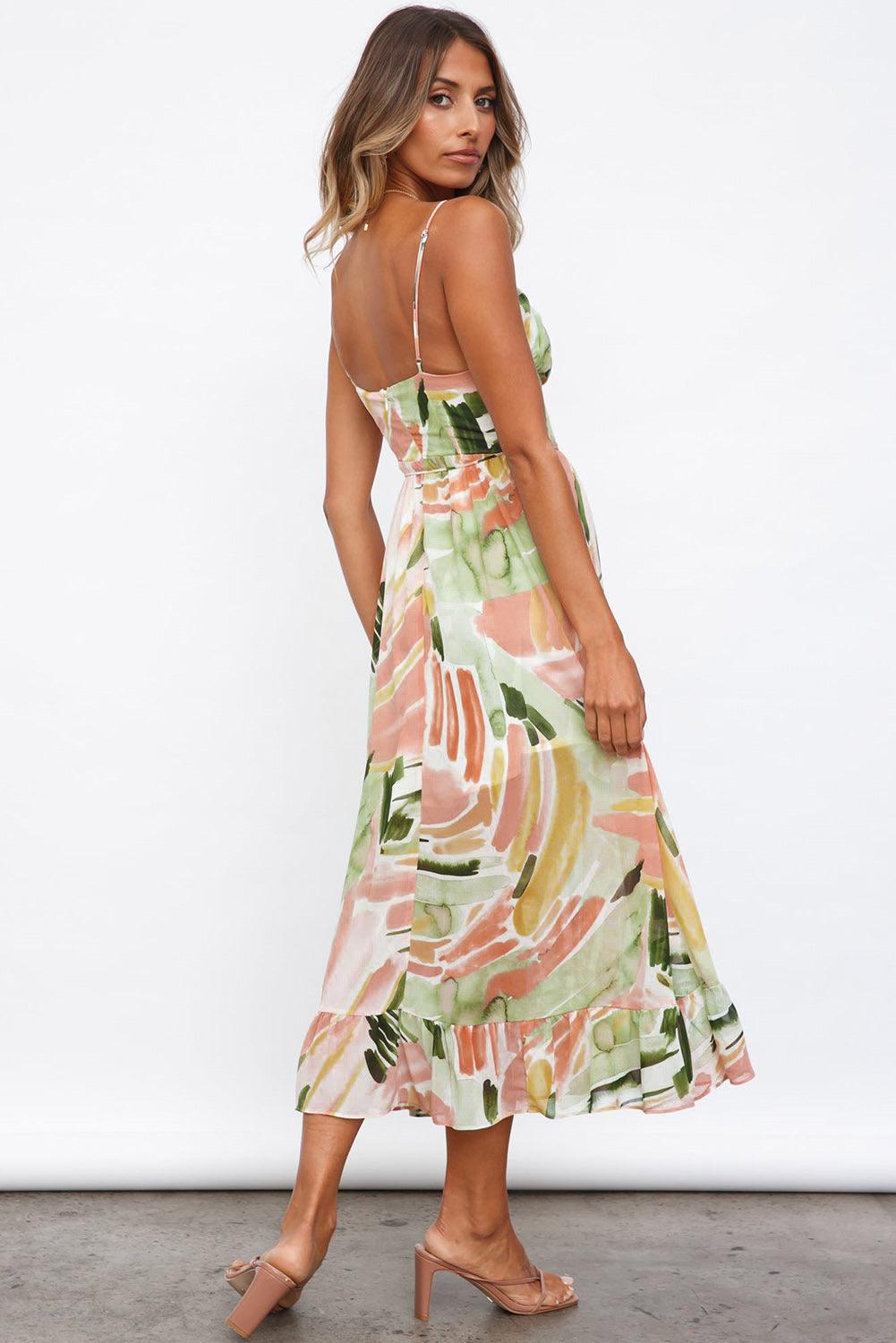 Multicolor Spaghetti Straps Graffti Print Long Dress - L & M Kee, LLC