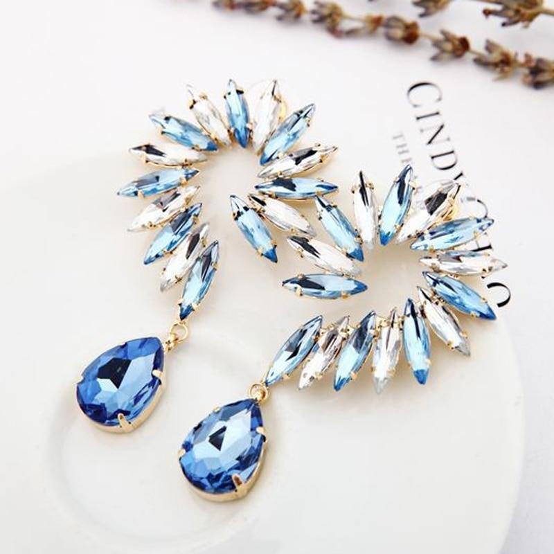 Flower Shaped Big Crystal Drop Earrings - L & M Kee, LLC