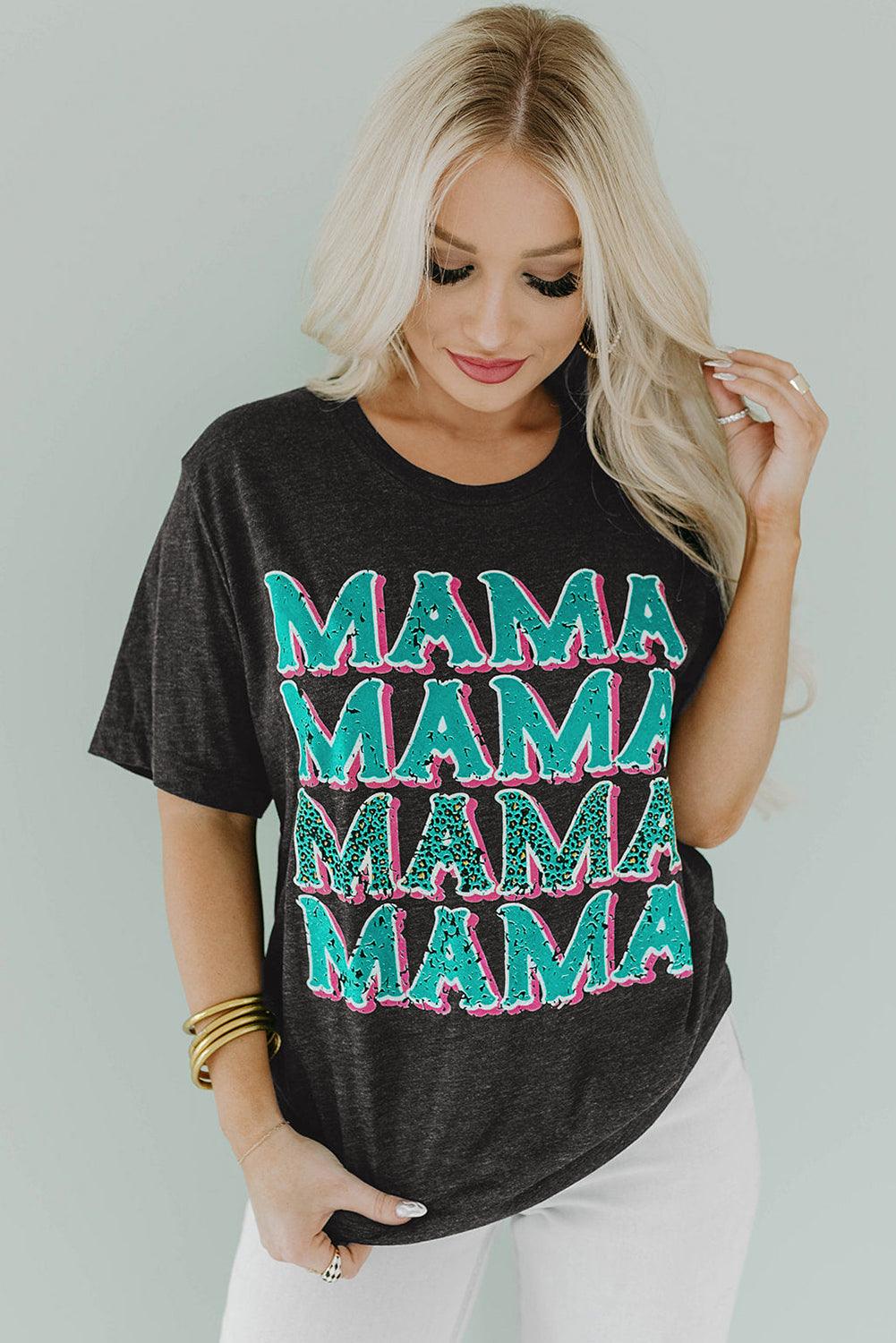 MAMA Letter Print Vintage Leopard Graphic T Shirt - L & M Kee, LLC