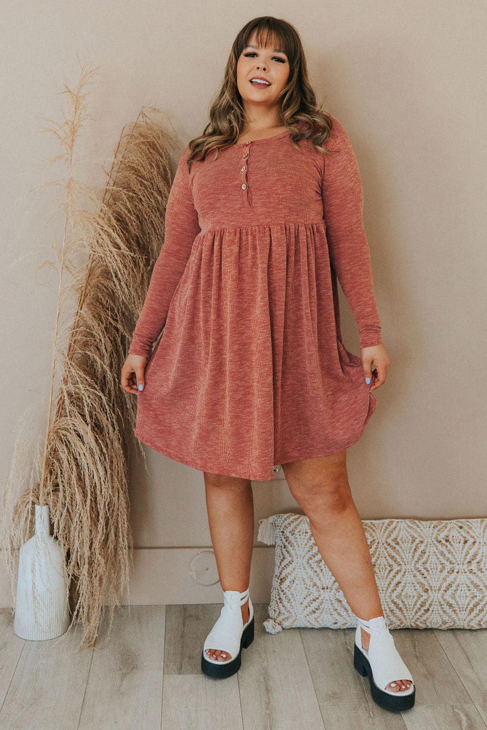 Plus Size Mineral Washed Ribbed Henley Dress - L & M Kee, LLC